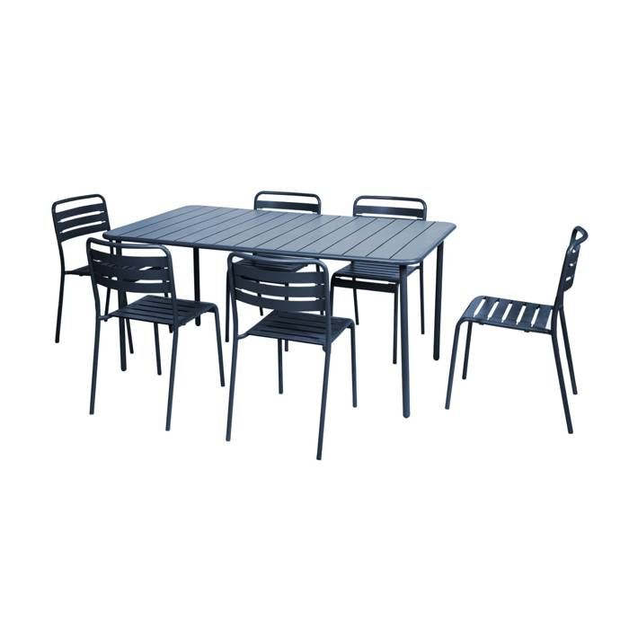 Table de jardin métal + 6 assises bleu marine Amélia