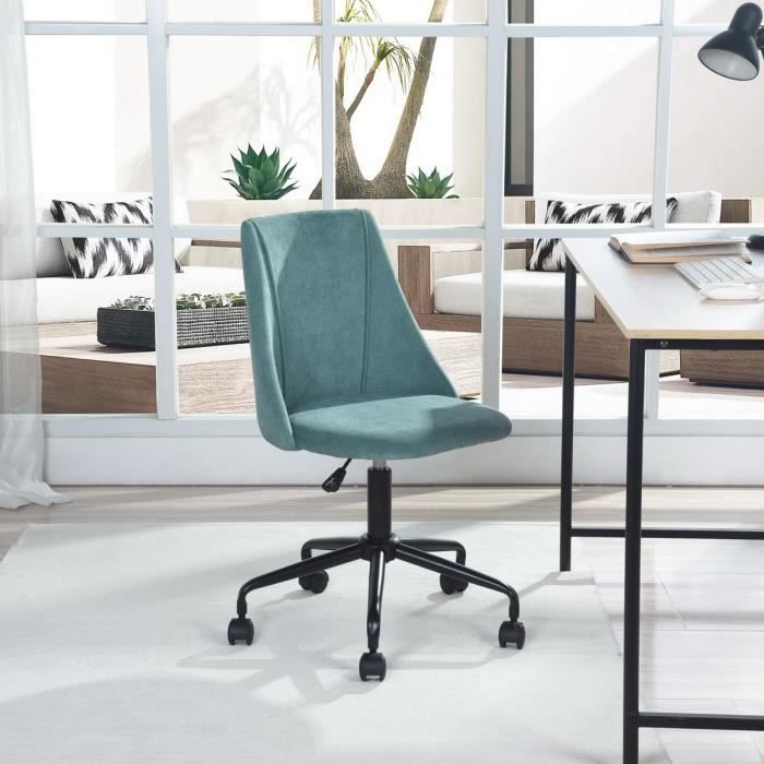 urban meuble-chaise de bureau avec rembourrage et dossier en tissu éponge vert, chaise de bureau réglable en hauteur avec roulettes
