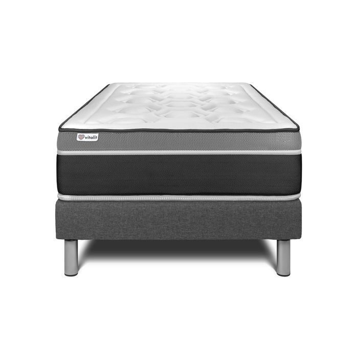 Ensemble Matelas Sommier 120x200 cm - Sommier Gris (en kit) - Vital Care Gris