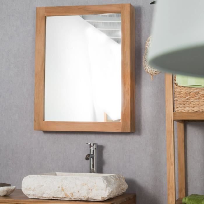 miroir armoire de toilette en bois massif teck - wanda collection - 63 cm - salle de bain - a suspendre - marron