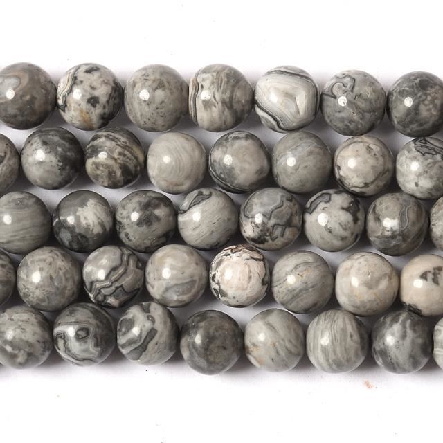fil de 39 cm 63 perles de jaspe mokaïte ronde 6 mm,pierre naturelle