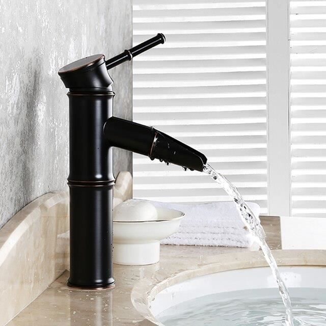 Robinet De Salle De Bain Cascade Bronze Frotté - Poignée Unique - Montage Sur évier - Acier Inox 304
