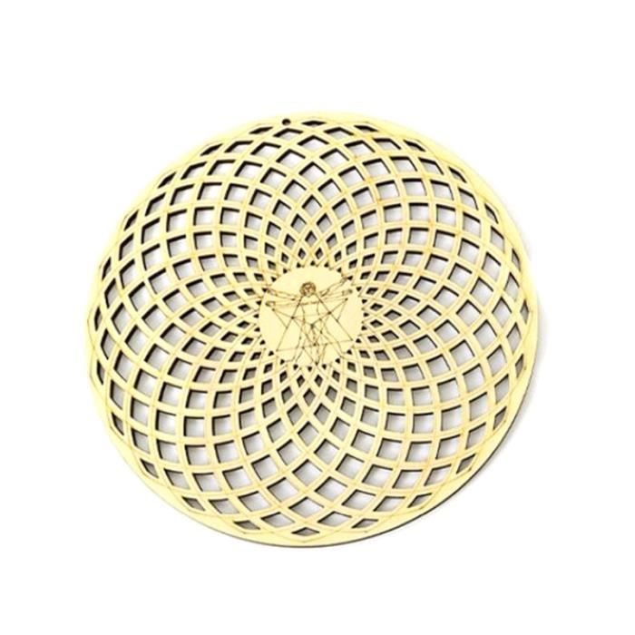 Décoration murale Fleur de Vie en bois blanc patiné 19,5 cm