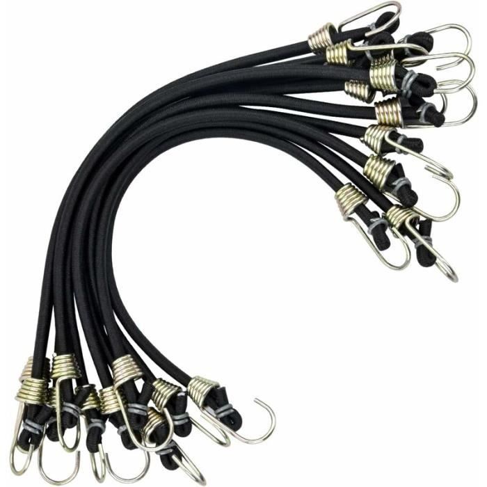 Lot De 75 Tendeurs Élastiques Avec Boules - Attaches Pour Bâches, Chapiteaux, Camping - Noir 15-30cm