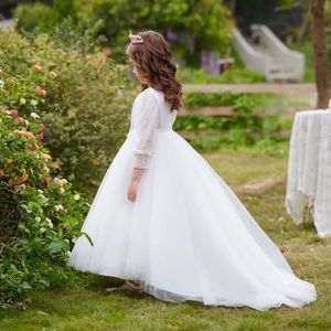 Robe De Princesse Longue En Dentelle Pour Fille 2-14 Ans - Pour Mariage, Communion, Anniversaire, Bal - Manches 3/4, Nœud Papillon, Tulle - 4