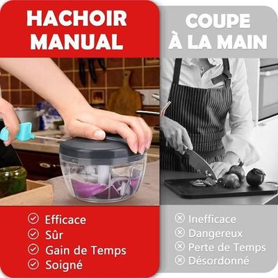 Hachoir Manuel 550ml Lutranstra - 3 Lames Acier Inox - Pour Ail, Oignon, Viande - Sans électricité