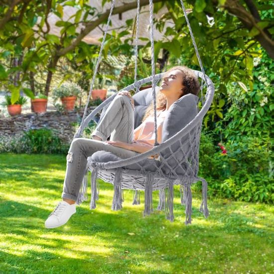 Chaise suspendue en coton avec coussins Beige - DETEX - Design champêtre -  Intérieur et extérieur - Cdiscount Jardin