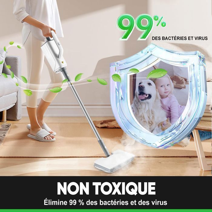 Balai Vapeur, 8 en 1 Nettoyeur vapeur main, 99,9 des Bactries Tubes sans Produit Chimique, Prt