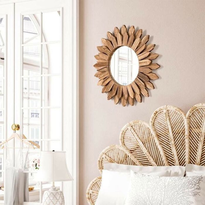 Miroir Mural 74x43cm Bois Naturel Bambou Design Contemporain