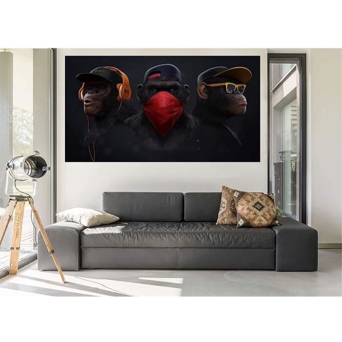 MJEDC Tableau Singes Pop Art Toile Cadre Singes Deco, Moderne Cool Animal Toile Art Pour Salon Décoration (Sans Cadre, 40x40cm(15.74x15.74 Inch