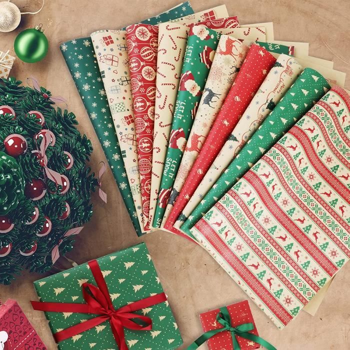 Lot de 5 Papier d'emballage cadeau de Noël Arbre Père Noël présent Wrap  décoratif de Noël Rouleau 70x50cm - Cdiscount Beaux-Arts et Loisirs créatifs