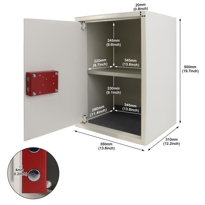 Coffre-Fort Mural Avec Serrure Double Panneton 31x20x20cm Blanc - Sécurité Maison Et Bureau