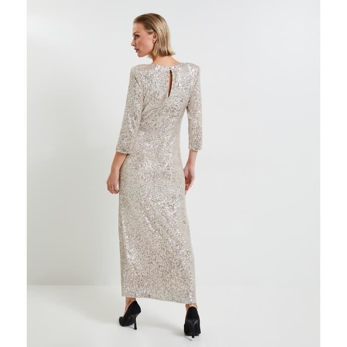 GRAIN DE MALICE Robe longue sequins femme Argent Cdiscount