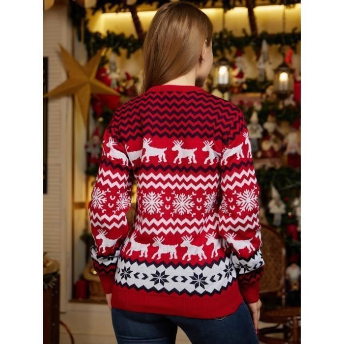 Migcaput Pull De Noël Famille Tricoté Chaud - Sweater Festif Imprimé Renne, Flocons Et Arbre Pour Hommes, Femmes Et Enfants