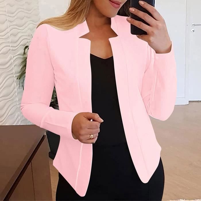 Blazer Femme Business Slim Fit Veste de Costume Elegant Manches Longues Femmes Couleur Unie Courte Un Bouton Bureau Affaires Rose Rose Cdiscount Pret a Porter