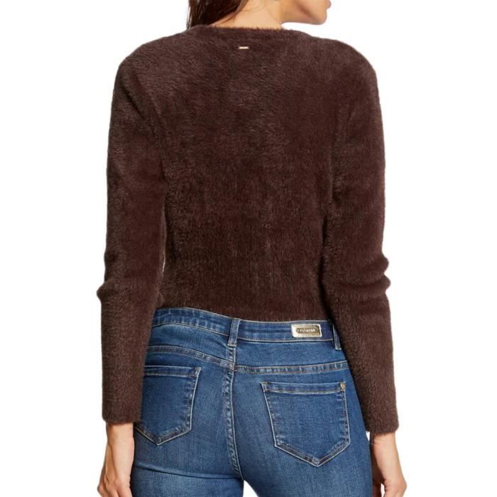 Pull Femme Morgan Mshan Manches longues Col V Maille duveteuse Brown Cdiscount Pret a Porter