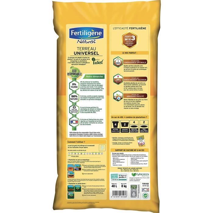 Terreau Fertiligène 20L - Plantes Vertes & Fleuries - Rempotage Facile - Fabriqué En France