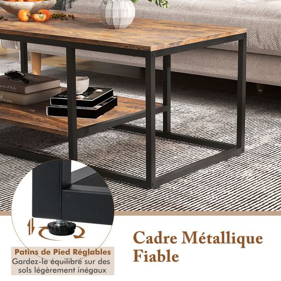 Table Basse COSTWAY Avec Rangement - Design Géométrique En L, 90x50x42cm, Marron Rustique