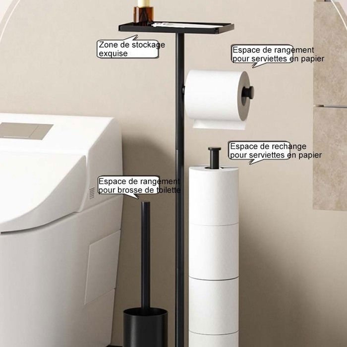 Susswiff Porte-Papier Toilette Acier Inoxydable Avec Brosse WC Et Étagère – Set 4-en-1 Autoportant, Design Moderne Et Pratique