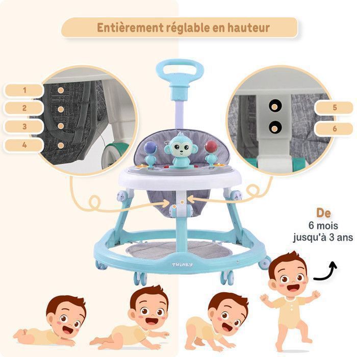 Twinky® Trotteur bleu azur | Babywalker avec kit de jeu et accessoires pour un apprentissage sûr et ludique | avec paillasson et poignée Twinky® Trotteur bleu azur | Babywalker avec kit de jeu et accessoires pour un apprentissage sûr et ludique | avec paillasson et poignée