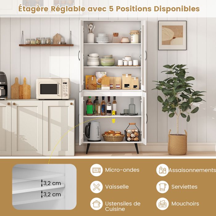 Giantex Buffet De Cuisine Avec 2 Portes, Armoire De Rangement Avec 17 Etageres Et Etageres Reglables Dispositif Anti Basculement 59 X 305 X 103 Cm Pour Cuisine Entree Salon Blanc