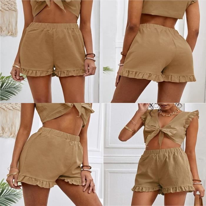 Shorts de Marque Luxe droit couleur unie rouge Femme Grande VeTement QW201 Cafe Rouge Femme Droite