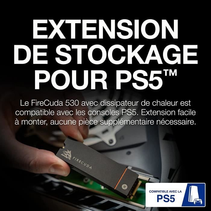 Seagate FireCuda 530, 2 To, SSD interne, M.2 PCIe 4e generation ×4 NVMe  1.4, 7 300 Mo/s, NAND TLC 3D, 2 550 TBW, dissipateur - Cdiscount  Informatique