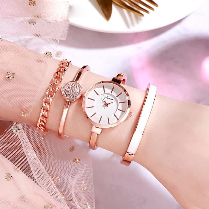 Coffret Cadeau Montre + Bracelet Femme - Mode et Elégant,Or Rose
