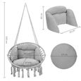 Detex Chaise suspendue Grise avec coussins fauteuil suspendu 1 personne hamac en coton capacité 150kg intérieur extérieur-3