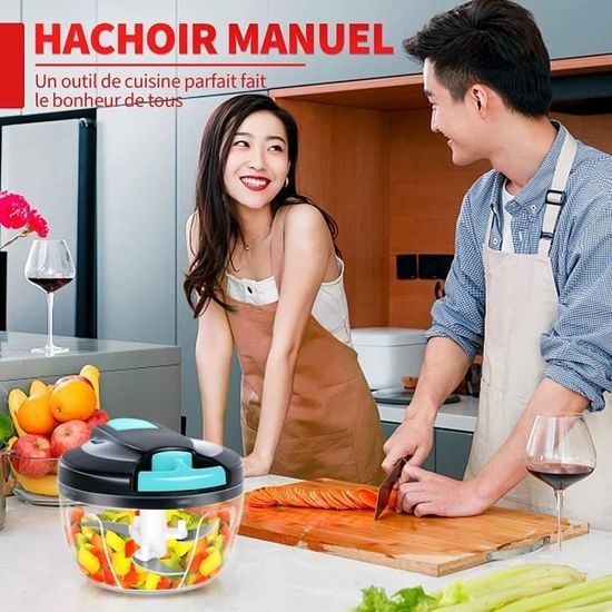 Hachoir Swissant Mini hachoir manuel, hachoir viande 3 lames 400ml, coupe  oignon/coupe ail, mini mixeur coupe legumes multifonctions de terre,machine