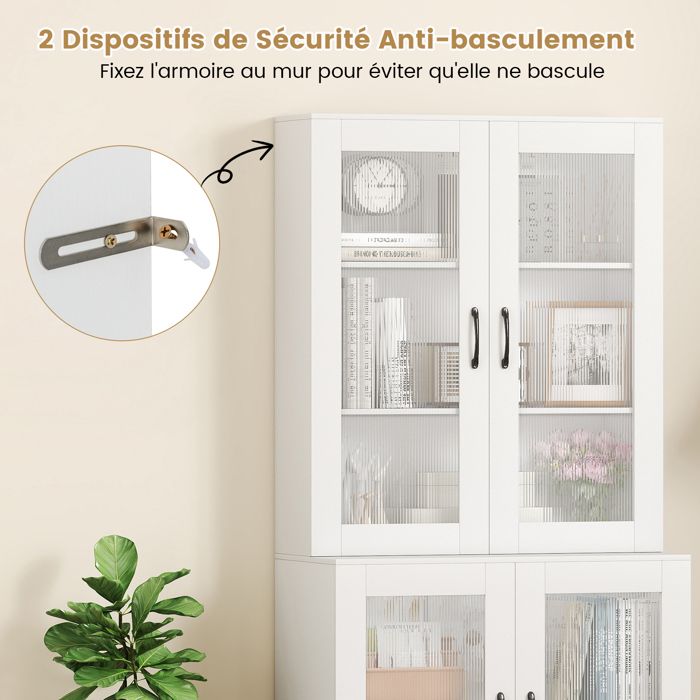 GIANTEX Buffet De Cuisine Blanc - Armoire De Rangement Spacieuse Avec 2 Portes, 17 Étagères Réglables Et Anti-Basculement, 59 X 30,5 X 103 Cm Pour Cuisine, Entrée Et Salon