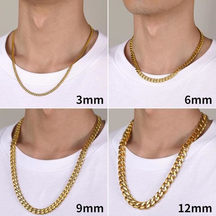 Chaîne Acier Inoxydable Pour Homme - Collier Cubain Et Bracelet, Maille Byzantine 5mm, Longueurs 60cm Et 21cm
