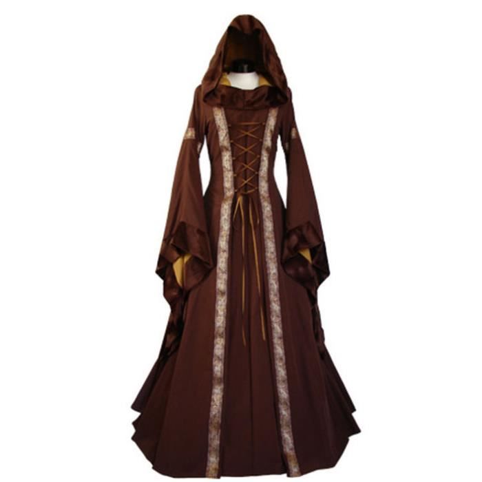 Robe Reine Médiévale MOONMINI pour Femme Costume Halloween Déguisement  Adulte Vêtements Top Bleu