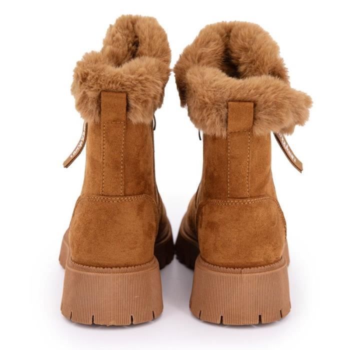 Bottines fourrees double fermeture Odessa Femme MANOUKIAN Marron Cdiscount Chaussures