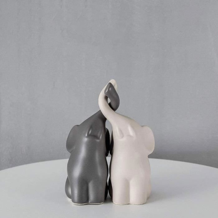 Lot De 2 Statues Éléphants En Céramique Beige - Mère Et Bébé, Décoration D'Intérieur Pour Salon Ou Bureau