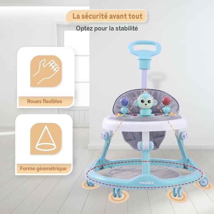 Twinky® Babywalker 3-en-1 Bleu Trotteur Bébé Évolutif Luxe - Main Image