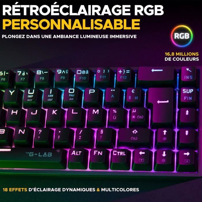 Clavier Sans Fil Gamer Clavier Gaming Sans Fil G-Lab Keyz Titanium - Mécanique Switch Rouge 65% AZERTY - RGB Personnalisable PC PS5 Xbox Clavier Gamer Sans Fil 65% Switch Rouge Rgb Azerty
