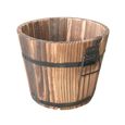 1 pc marron en bois rond plat bouche planteur baril Pot de fleur Style rétro de jardin pour café Bar  JARDINIERE - BAC A FLEUR-0