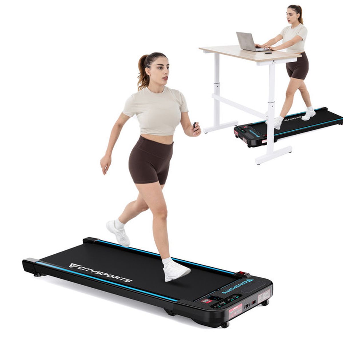 Tapis De Course Pliable CITYSPORTS 2 En 1 - Jusqu'à 12 Km/h, Moteur 1400W, Télécommande Et Appli Incluse