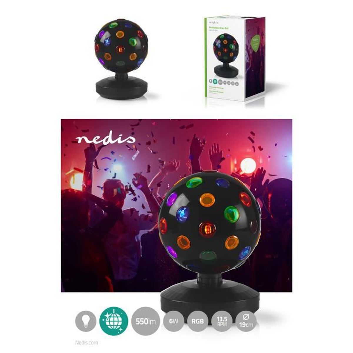 Boule disco Lampe d’ambiance multicolore 20cm LED RGB Noire pour danser