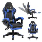 BIGZZIA Chaise de gaming de bureau avec repose-pieds ergonomique, pivotant à 90 °, avec coussin lombaire & appuie-tête, réglable en hauteur