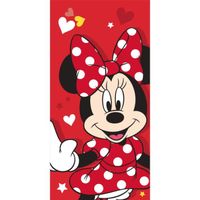Draps de plage - AC-Déco - Disney - Serviette de plage en coton "Minnie : Coeurs"- Rouge - 70 x 140 cm