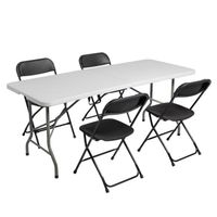 ENSEMBLE DE JARDIN, 1*table et 4*chaises, pliable, intérieur et extérieur, blanc+ noir