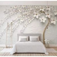Papier Peint Panoramique Blanc Mode Arbres Fleurs Papier Peint Intissé 3D Effet Poster Mural Personnalisé 3D Pour 350*256cm