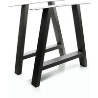 Lot 2 Pied de Table en Acier 70x72cm Profil- A en Noir Piètement Patin Support Surface Travail