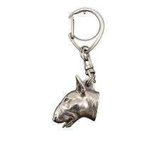 Porte-clés chien Art-Dog Porte-clés mignon Bull Terrier 3D, argent avec serrure de 2,5 cm, 2,7x2,5x9,3cm