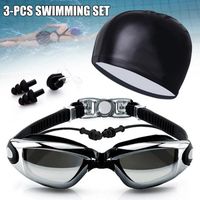 Noir -Lunettes de natation universelles anti-buée et anti-ultraviolets + bonnet de surf + bouchons d'oreilles + pince-nez ensemble