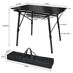 TABLE DE CAMPING LZQ Table de camping en aluminium Table pliante réglable en hauteur, tables de camping Table pliante de camping, Noir