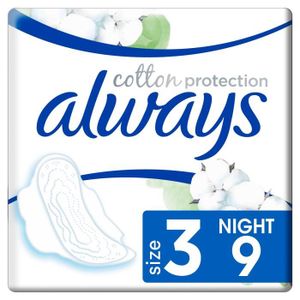 SERVIETTE HYGIÉNIQUE Always Serviettes Cotton Protection Night 9 unités