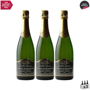 CHAMPAGNE Crémant de Bourgogne Blanc de Noirs Grande Réserve Brut Blanc - Lot de 3x75cl - Les Chais Letourneau - Vin effervescent AOC Blanc